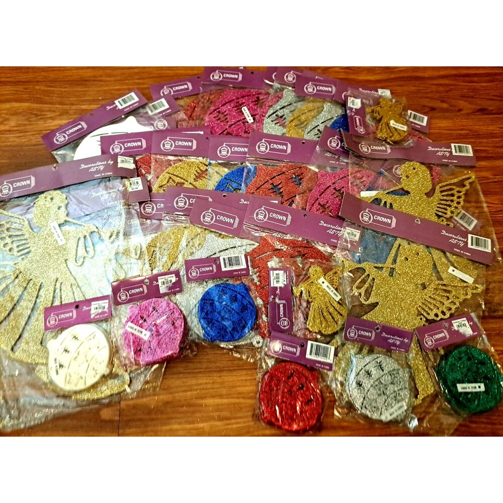 NEW Crown Christmas Ornaments Hangers Angels Glitter Party Decor Lot of 35